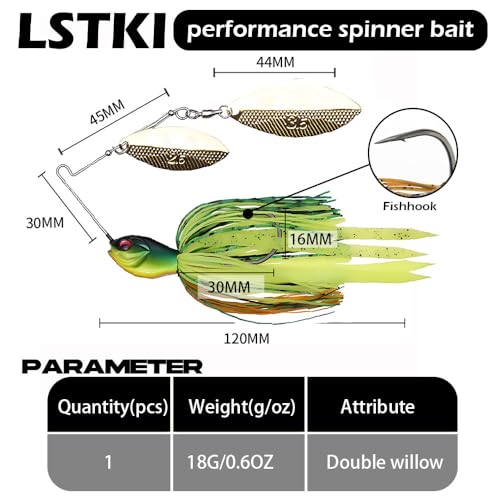 Spinnerbaits Fishing Lures, Bass Fishing Lures Weighted Spinner Baits Buzzbait, Hard Metal Lure Topwater Swimbait Jig for Trout Salmon Pike Bass Saltwater Freshwater Saltwater - color: E