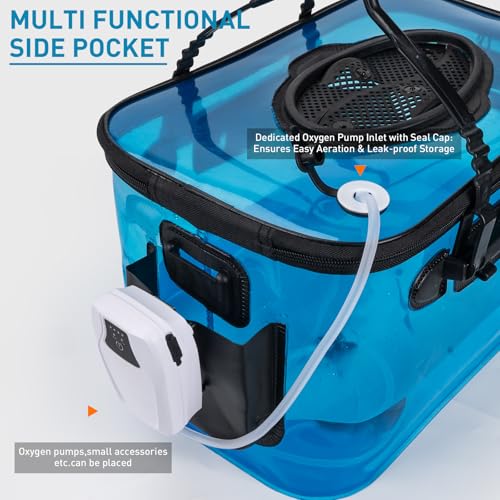 Foldable Transparent Fishing Bucket, 6 Gallon Foldable Bait Bucket, Live Fish Container Multi-Functional Bucket, Live Bait Bucket for Saltwater, Camping, Moving (23l/6Gallon with Aerator) - size: 6Gallon with Aerator