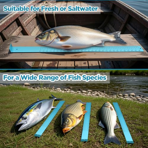 Zonon Fish Measuring Board 36" Long x 2" Wide x 1/8" Thick Anodized Aluminum Fish Ruler Aqua Blue Corrosion Resistant Boat Measuring Tool for Fishing Competition Fresh and Salt Water