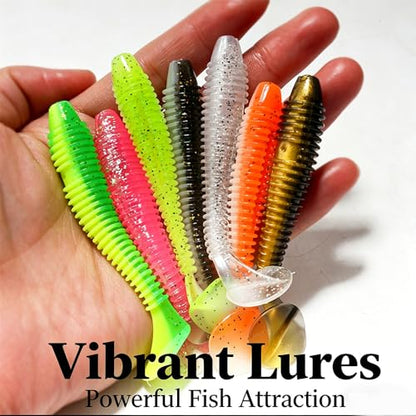 15 Pack Soft Lure, Curly Tail Twisted Worm Bait, Dual Color High Flexible for All Game Fish Freshwater Saltwater - color: Black