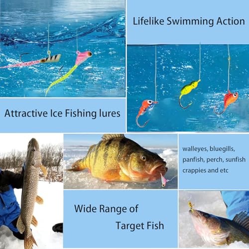 Generic 122Pcs Ice Fishing Rod Reel Combo, 24" Medium Light Ice Fishing Rod Kit with Ice Fishing Jigs, Lures for Trout, Walleye, Perch, Panfish Bluegill Crappie