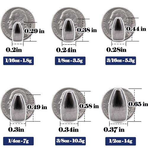 FishTrip 10Pcs Tungsten Bullet Weights Sinkers for Texas Rig Bass Fishing | Worm Weights for Carolina Rig, Flipping Slip Sinker Sliding Weights Lead Fishing Weights Saltwater Freshwater 1/16oz-1/2oz - size: 3/8 oz