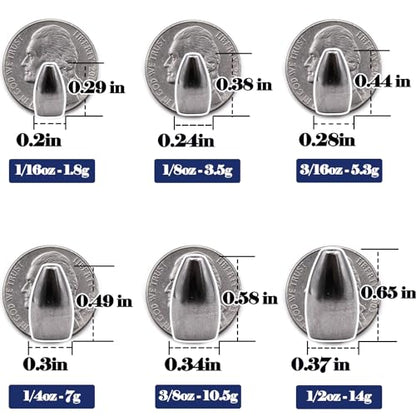 FishTrip 10Pcs Tungsten Bullet Weights Sinkers for Texas Rig Bass Fishing | Worm Weights for Carolina Rig, Flipping Slip Sinker Sliding Weights Lead Fishing Weights Saltwater Freshwater 1/16oz-1/2oz - size: 3/8 oz