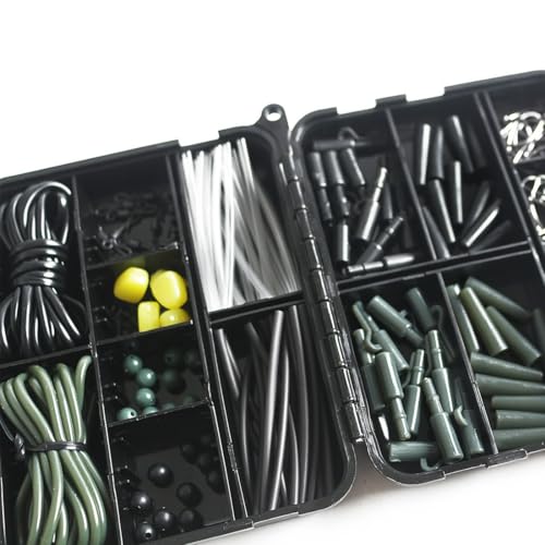 178-Piece Carp Fishing Tackle Kit with Storage Box, Includes Carp Hooks, Anti Tangle Sleeves, Hook Stop Beads, Rolling Swivels & Assorted Terminal Fishing Accessories
