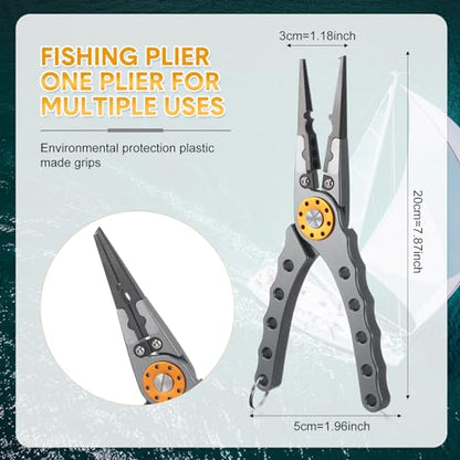 Lasnten 2 Pcs Fishing Pliers Saltwater Braid Cutters 7.8'' Fishing Hook Remover Split Ring Fishing Tools with Sheath and Lanyard Gear Gifts for Fish Line Cutting Boat Fly Ice Fishing (Gray) - color: Gray