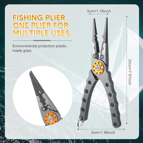 Lasnten 2 Pcs Fishing Pliers Saltwater Braid Cutters 7.8'' Fishing Hook Remover Split Ring Fishing Tools with Sheath and Lanyard Gear Gifts for Fish Line Cutting Boat Fly Ice Fishing (Gray) - color: Gray