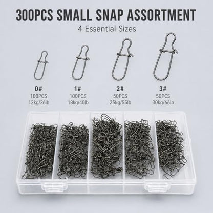 300Pcs Small Duo Lock Fishing Snaps, Stainless Steel Speed Clips for Lures, Quick Change Fishing Lure Connectors for Freshwater Saltwater, Sizes 0# 1# 2# 3#