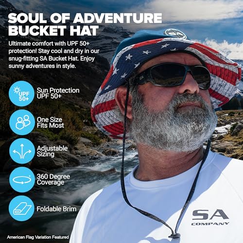 Soul of Adventure Bucket Hat | UV 50+ for Adults | Sun Protection with Adjustable Fit, Moisture-Wicking Fabric - color: American Flag Navy