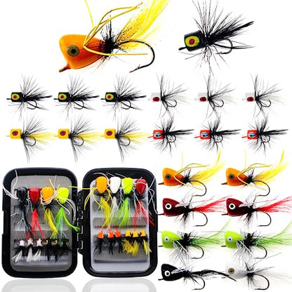 Fly Fishing Poppers Fly Fishing Dry Flies Topwater Fishing Lures Bass Popper Flies Bugs Lures Panfish Bait Fly Trout Bobber Flies Kit for Bass Trout Panfish Bluegill Salmon - color: B: 20pcs Fly Fishing Poppers