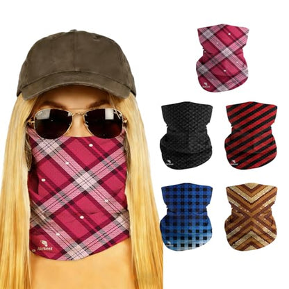 Summer Cooling Neck Gaiter UV 50+ Sun Protection Breathable Mesh Face Mask - color: 5pcs-plaid