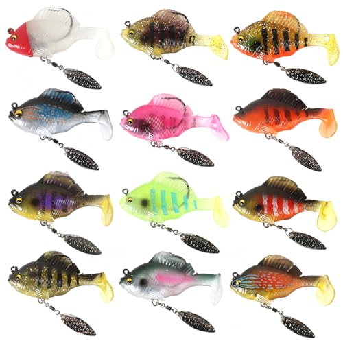 Soft Fishing Lures for Bass: Premium Pre-Rigged Jig Head Paddle Tail Swimbaits for Freshwater and Saltwater - color: 12pcs spinner