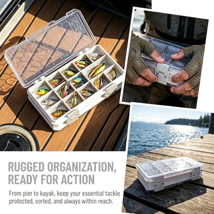 Fishing Tackle Box Tackle Tray Floating Fishing Lure Box Storage Organizer Plastic Box with Adjustable Dividers White Silicone Vertebrae