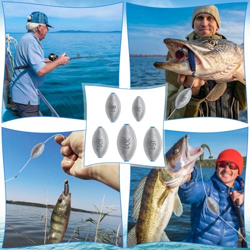 Egg Fishing Sinkers Weights Assortment | 26pcs 5/6 Size Bullet Fishing Weights Lead Oval Shape Bass Casting Worm Bullet Tackle for Saltwater Freshwater Fishing - size: 5 sizes-26pcs
