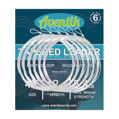 Aventik Fly Fishing Tapered Leader Pre-Tied Loop Fishing Leader Line 7.5FT 9.0FT 12FT - size: 12FT-6pack