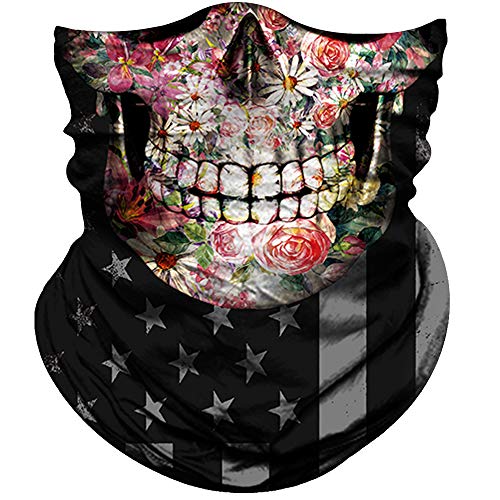 Obacle Skull Face Mask for Women Dust Wind Sun Protection Rave Festival Riding - color: Skull Pink Flower Face Black Eye Flag