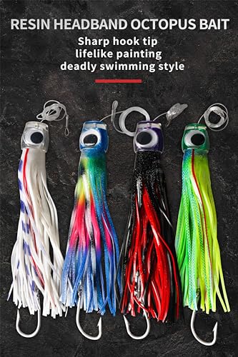 13.4Inch Fishing Trolling Lures Saltwater Trolling Skirted Lures Offshore Big Game Artificial Fishbait for Tuna Marlin Deep Sea Octopus Squid Skirts Rigged Hooks - color: colourA kit