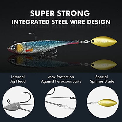 TRUSCEND Shadtale Easy Catch Soft Fishing Lures with BKK Hooks - Trembly Sinking and Vibrating Swim for More Bites, Pre-Rigged Swimbaits for Bass, Trout, Crappie, Walleye, Freshwater Saltwater Fishing - color: E1-8"-1.7oz