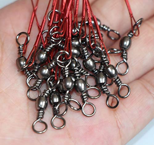 20pcs Wire Leader Hook Rigs Baitholder Fishing Hook Nylon Coated Fishing Wire Leader with Swivel - color: 6.5inch red, size: 2/0-20pcs