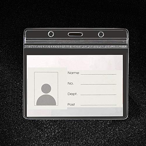 6 Pack Heavy Duty ID Card Badge Holder and Metal Badge Clips,Horizontal Clear PVC Card Holder with Waterproof Resealable