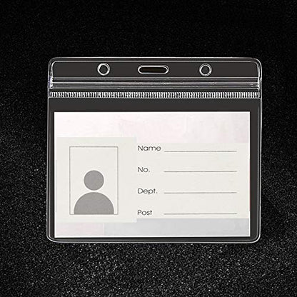 6 Pack Heavy Duty ID Card Badge Holder and Metal Badge Clips,Horizontal Clear PVC Card Holder with Waterproof Resealable