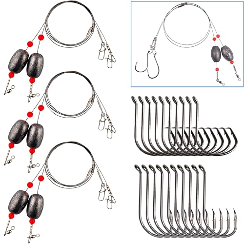 AGOOL Saltwater Grouper Rigs Carolina Rig Bottom Surf Fishing Rigs with Egg Sinkers Circle Hooks for Catfish Flounder Drum Redfish Grouper Halibut Snapper - size: 0.75oz sinkers(6pcs) + hooks(20pcs)