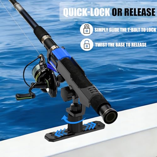 VEXPLO Track Mount Kayak Rod Holder, Fishing Pole Holder for Boat 2 Pack | Secure Dual T-bolt Kayak Fishing Rod Holder with Bungee Cords for Kayak & Canoe,Versatile Rail /Deck Top/Side Mount Options
