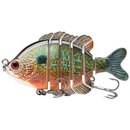BASSDASH SwimPanfish Multi Jointed Panfish Bluegill Swimbaits Hard Topwater Bass Lures Fishing Lure Crank Saltwater 3.5in/0.85oz - color: LONGEAR