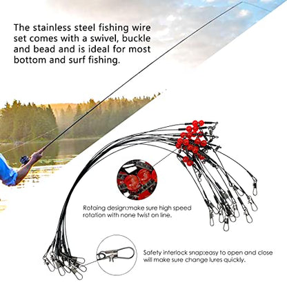 YOTO Fishing Leaders,Stainless Steel Tackle Rig with Tackle Lure Swivels Snaps, Saltwater rig Wire Leader Fishing Leader Wire Bottom rigs for Saltwater - color: Black Fishing Leaders, style: 1arm-12pcs
