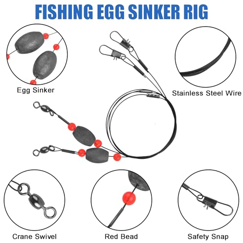 Carolina Rig Saltwater Flounder Fishing Rigs, Stainless Steel Wire Leader with Egg Sinker Weights, Swivel Snaps Ready Rig for Catfish Grouper Drum Redfish Bottom Surf Fishing - size: 0.75oz-6pcs