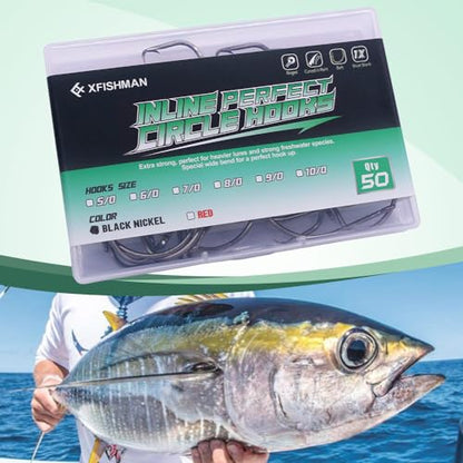 XFISHMAN-Inline-Circle-Hooks-Saltwater-Freshwater-for-Catfish-Tuna-Bass-Octopus-Hooks-Big-Hook-Fishing 50 Pack - color: Black, size: 7/0 50-Pack