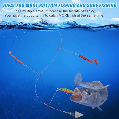 Fishing Leaders Saltwater Tackle Surf Fishing Rigs High Strength Steel Fishing Wire Leaders with Swivel Snaps Beads Gear Equipment for Lures Bait Hooks, 1Arm 2Arms & 3Arms - color: Steel Gray