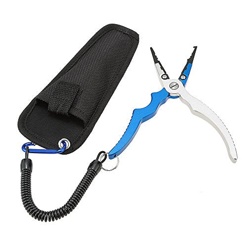 Aluminum Fishing Pliers Split Cutters Hooks Remover Fishing Holder Tackle with Oxford Sheath and Security Landyard (blue) - color: Blue