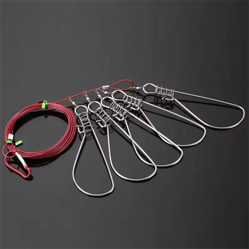 2-Piece 5-Metal-Snap Fishing Stringer with Float 350cm(137.80in) - Stainless Steel Wire Rope Heavy-Duty Fish Lock for Sea/Ice/Kayak Fishing