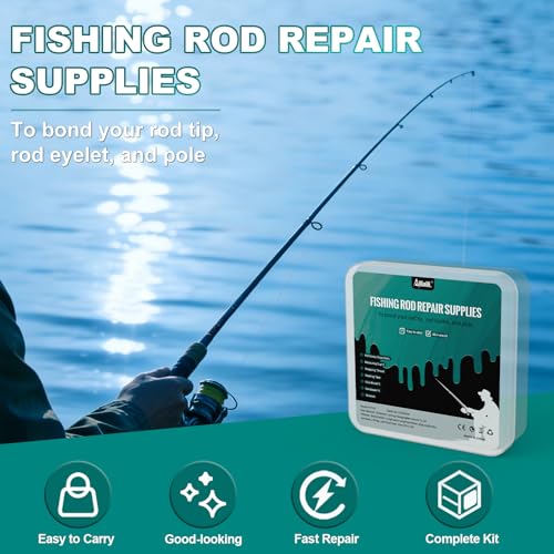 Fishing Rod Repair Supplies Kit - 40ml A&B Epoxy Glue, Wrapping Thread, Tape, and Other Accessories - Design to Bond & Hold Pole Tip, Rod Eyelet, Fishing Rod Replacement - for Men