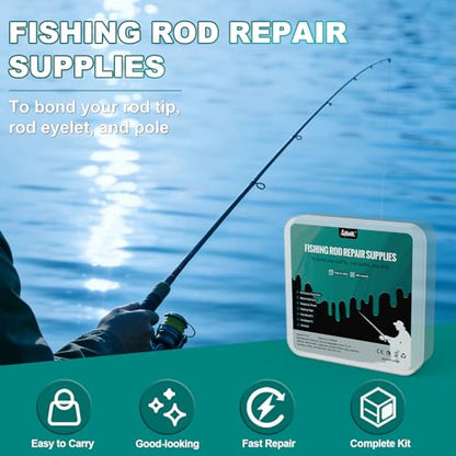 Fishing Rod Repair Supplies Kit - 40ml A&B Epoxy Glue, Wrapping Thread, Tape, and Other Accessories - Design to Bond & Hold Pole Tip, Rod Eyelet, Fishing Rod Replacement - for Men