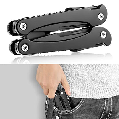 14 IN 1 Multitool Pliers with Pocket Clip, Portable Pocket Knife Camping Tool - Needle Nose Pliers, Replaceable Wire Cutters, Screwdrivers & Saw, Ideal Multitool Gifts for Men, Dad, Husband