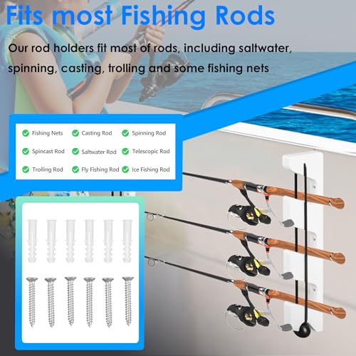 White Plastic Horizontal Fishing Rod Holder, Wall Mounted Fishing Rod Rack, Fishing Pole Holders for Boat, Garage, Pack of 2