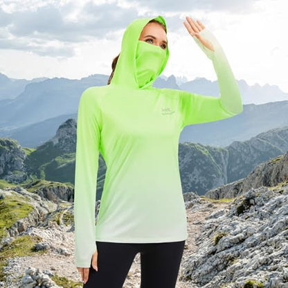 BASSDASH Women's Fishing Hoodie Shirt with Face Mask Thumb Holes UPF 50+ FS23W - color: Fluorescent Green Spot Gradient, size: Small