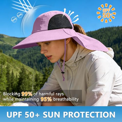 Sun Hat for Men Women with Neck Flap,UPF 50+ UV Protective Hiking Fishing Hats,Wide Brim Sun Hat for Women&Men - color: 1pack-purple