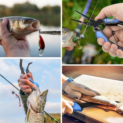 7 Pcs Fishing Tool Kit, Fishing Gear - Rust Resistant Fishing Pliers with Lanyard & Sheaths, 7-inch Fillet Knife, Fishing Lip Gripper, Fishing Scissors & Tool Retractor