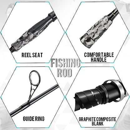 Sougayilang Fishing Rod and Reel Combo, Stainless Steel Guides Fishing Pole with Spinning Reel Combo for Bass Fishing - color: White, size: 5'10''-2000