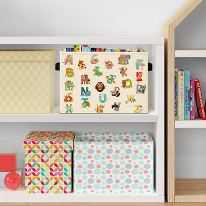 Boho Animal Alphabet Kids Storage Bins Box with Handles, Cute Animal Educational Laundry Basket Hamper Collapsible Clothes Toys Organizer for Toddler Room Nursery Playroom Bathroom - color: Animal Alphabet