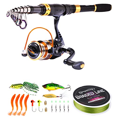 Sougayilang Fishing Rod Reel Combos Carbon Fiber Telescopic Fishing pole with Spinning Reel for Travel Saltwater Freshwater Fishing - color: Fishing Full Kit, size: 8.86 ft