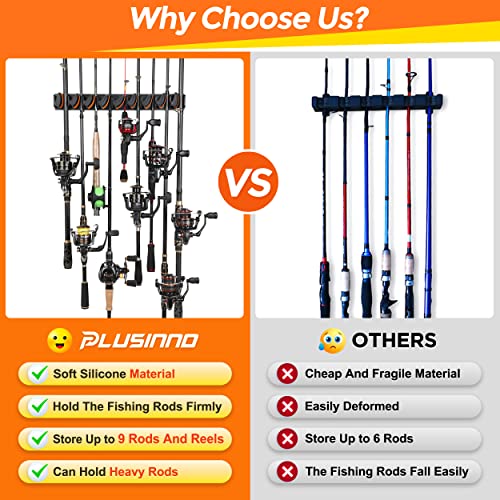 PLUSINNO V9 Vertical Fishing Rod Holders, Wall Mount 4-Pack - Holds 36 Rods, Diameter 3-19mm - style: Orange 4-pack (store 36 combos)