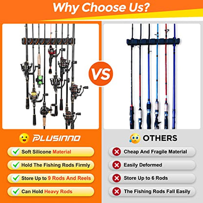 PLUSINNO V9 Vertical Fishing Rod Holders, Wall Mount 4-Pack - Holds 36 Rods, Diameter 3-19mm - style: Orange 4-pack (store 36 combos)