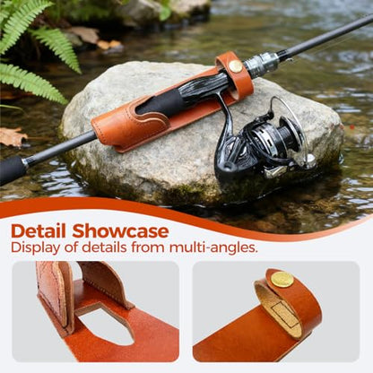 Brown Leather Fishing Rod Holster | Single Slot Belt Mount Carrier for Surf Fishing & Wading | Hands-Free Compatible with Fly Reels and Spinning Reels - color: Light Brown