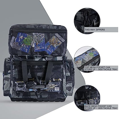 Goture Large Tackle Bag,Store Up to 8PCS 3700 Plus 4PCS 3600 Tackle Trays(Not Included),Water Resistant Saltwater Gear Storage Big Fishing Bag with EVA Bottom,Gifts for Men(21.65"x11.8"x15.16")-Camo - color: A1 Camo Extra Large Without Trays