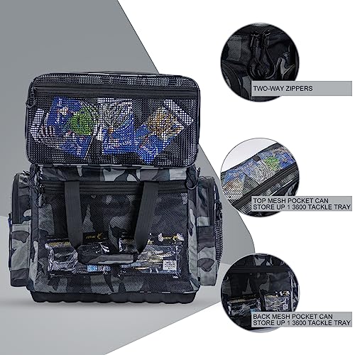 Goture Large Tackle Bag,Store Up to 8PCS 3700 Plus 4PCS 3600 Tackle Trays(Not Included),Water Resistant Saltwater Gear Storage Big Fishing Bag with EVA Bottom,Gifts for Men(21.65"x11.8"x15.16")-Camo - color: A1 Camo Extra Large Without Trays