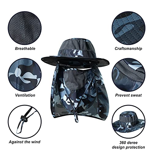 Fishing Hat,Sun Cap with UPF 50+ Sun Protection and Neck Flap,for Man and Women - color: Camouflage Khaki