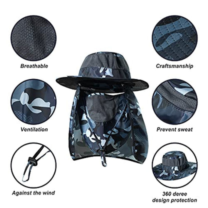 Fishing Hat,Sun Cap with UPF 50+ Sun Protection and Neck Flap,for Man and Women - color: Camouflage